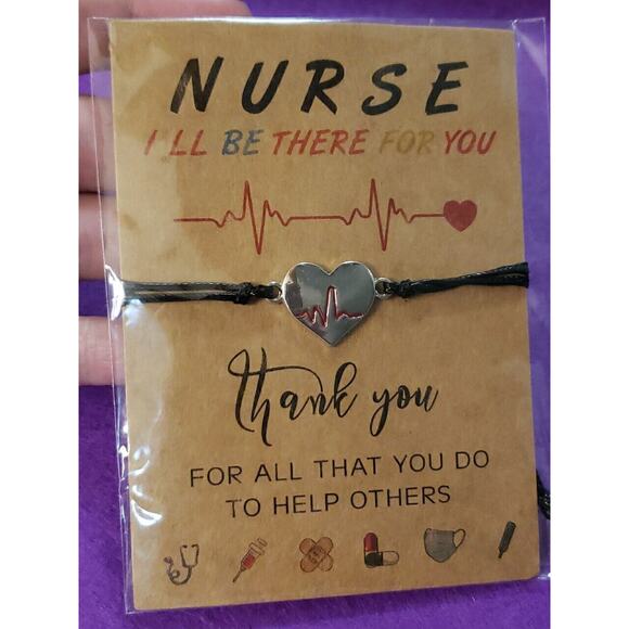 Nurse Thank You Gift Adjustable Slide Bracelet With Heart Station Accent - Picture 2 of 4